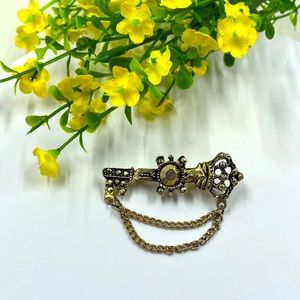 Skeleton Key with Chain Dangles Vintage Y2K Brooch
